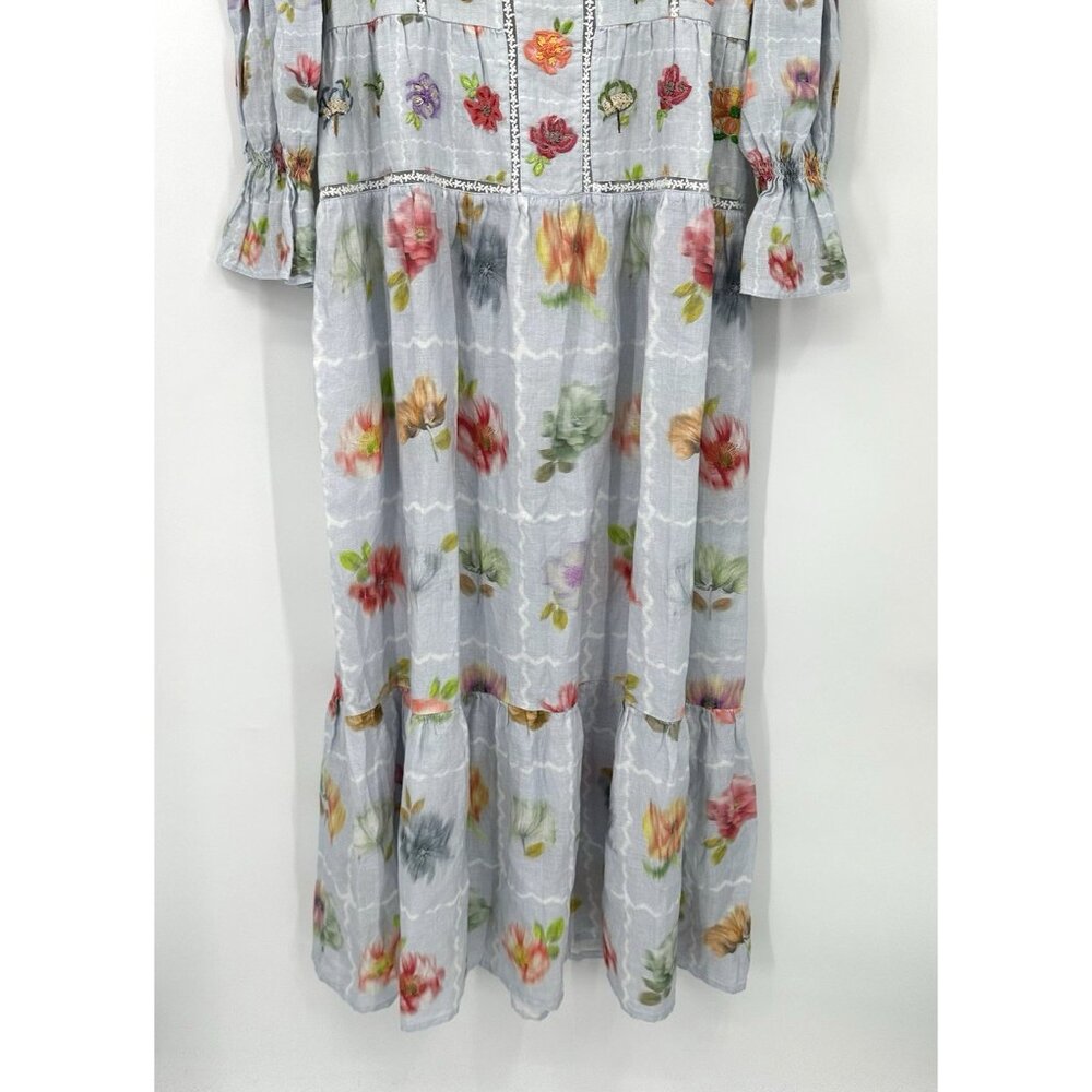 POZRUH maxi dress floral LARGE colorful cottage tiered smocked embroidered - Picture 7 of 16